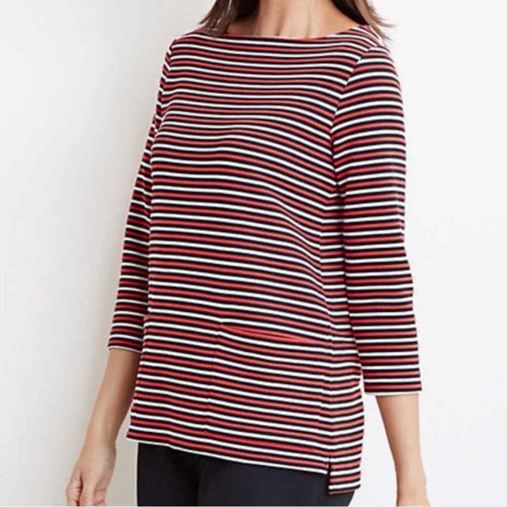 J. Jill ottoman pocket front tee red white and black striped  size small